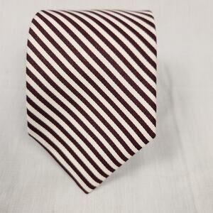 R Hanauer Mens Silk Repp Necktie Brown White Stripe Woven Tie USA